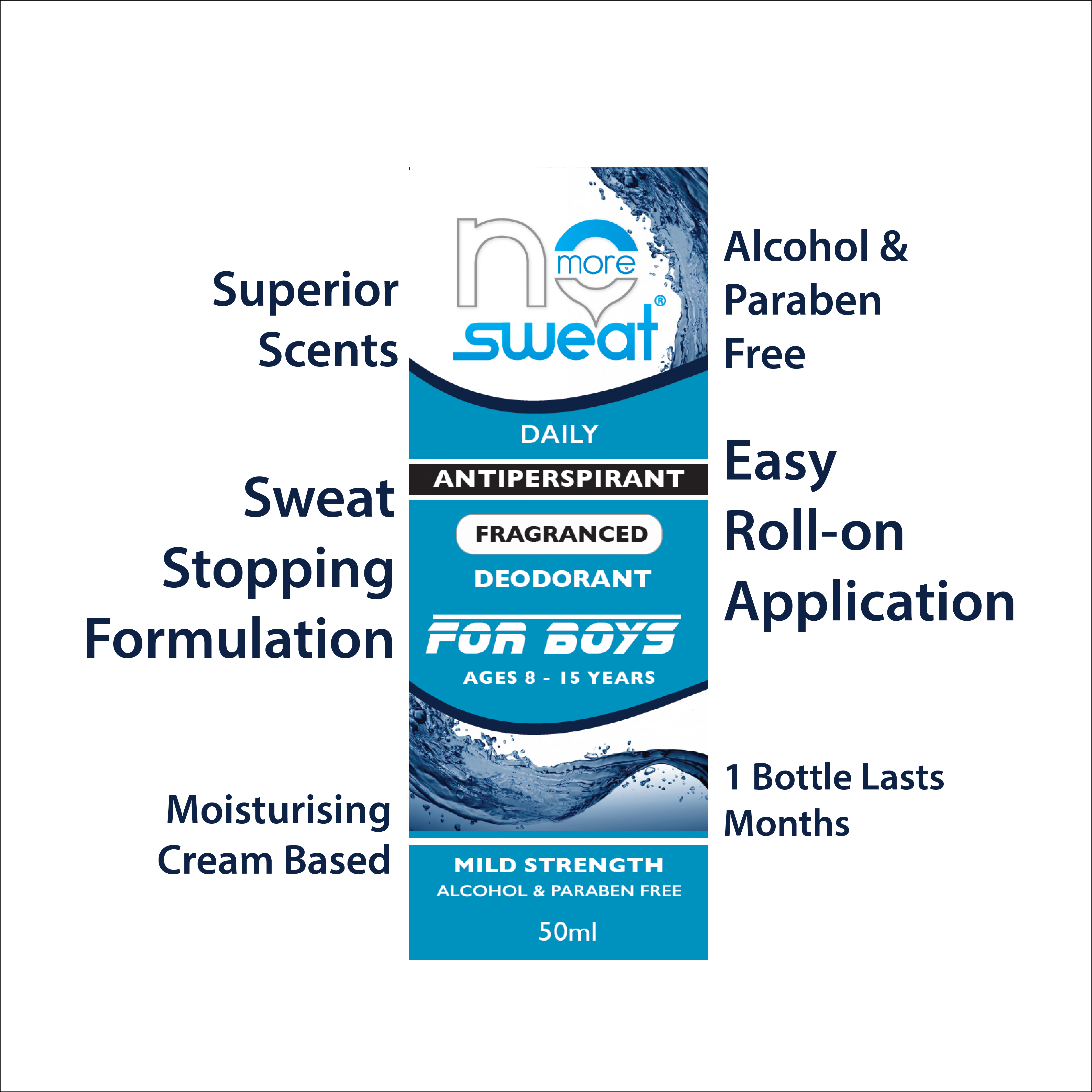 No More Sweat Boy's Mild Strength 12H Antiperspirant Deodorant – Fragranced