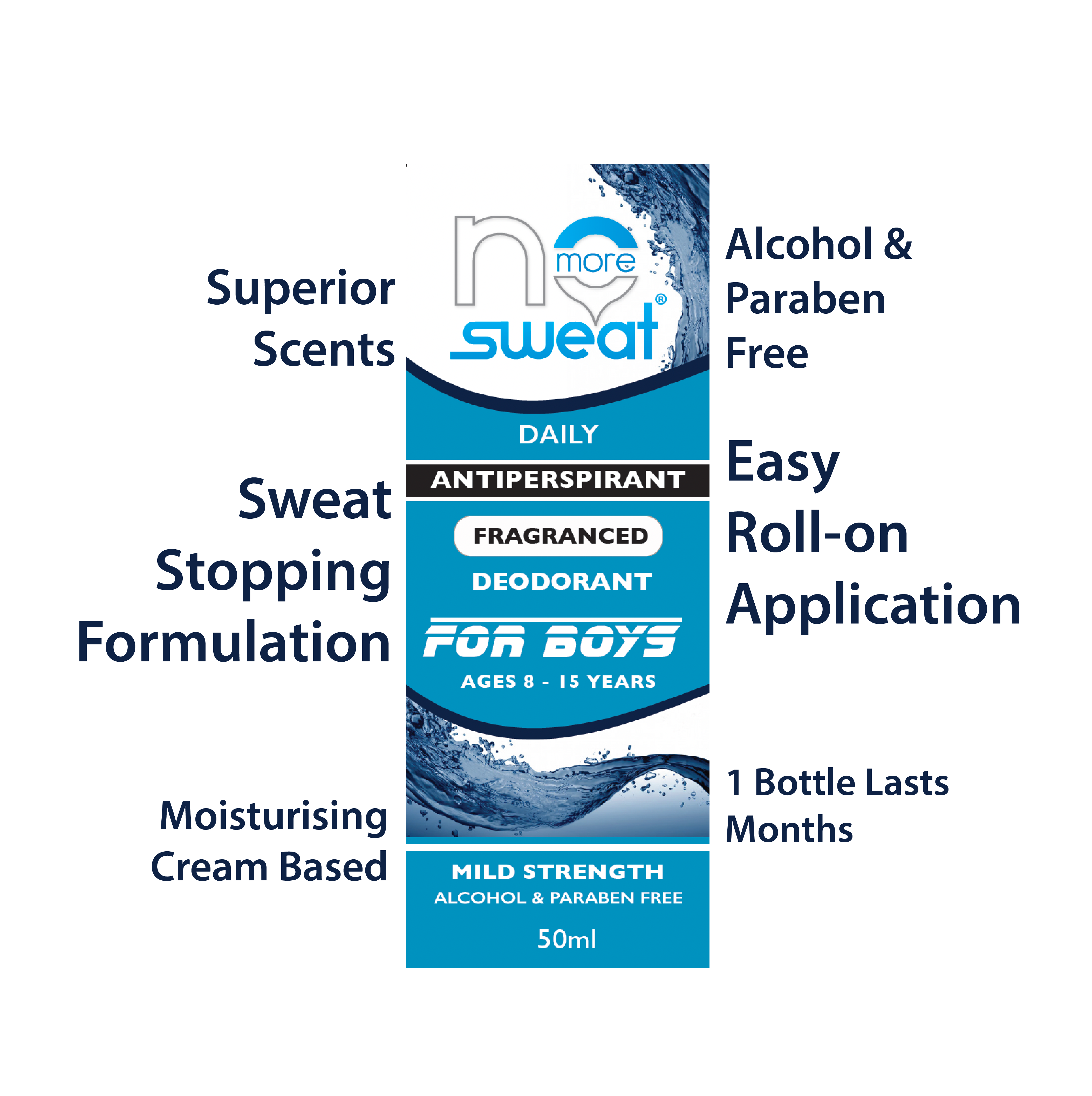 No More Sweat Boy's Mild Strength 12H Antiperspirant Deodorant – Fragranced