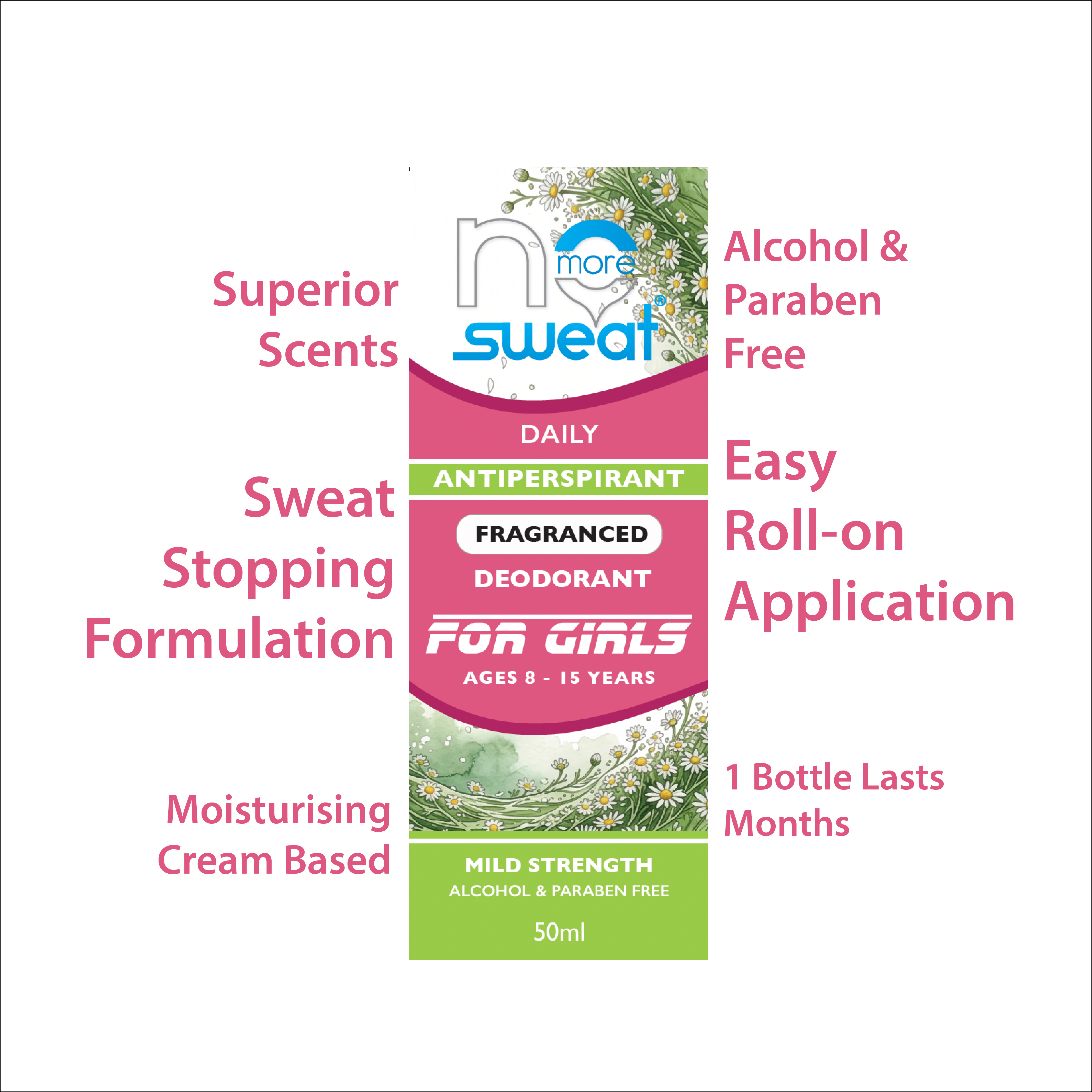 No More Sweat Girl's Mild Strength 12H Antiperspirant Deodorant – Fragranced