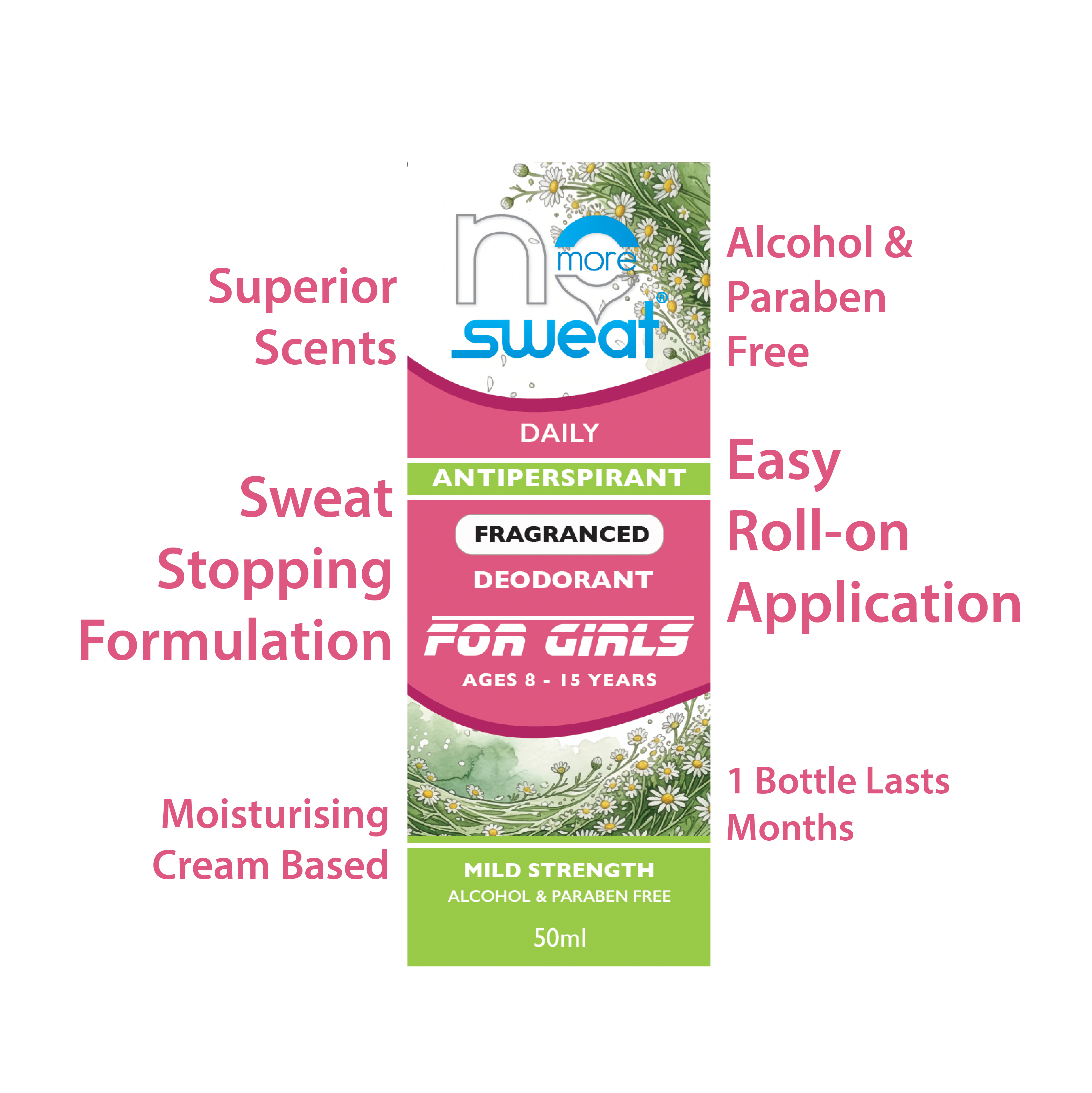 No More Sweat Girl's Mild Strength 12H Antiperspirant Deodorant – Fragranced