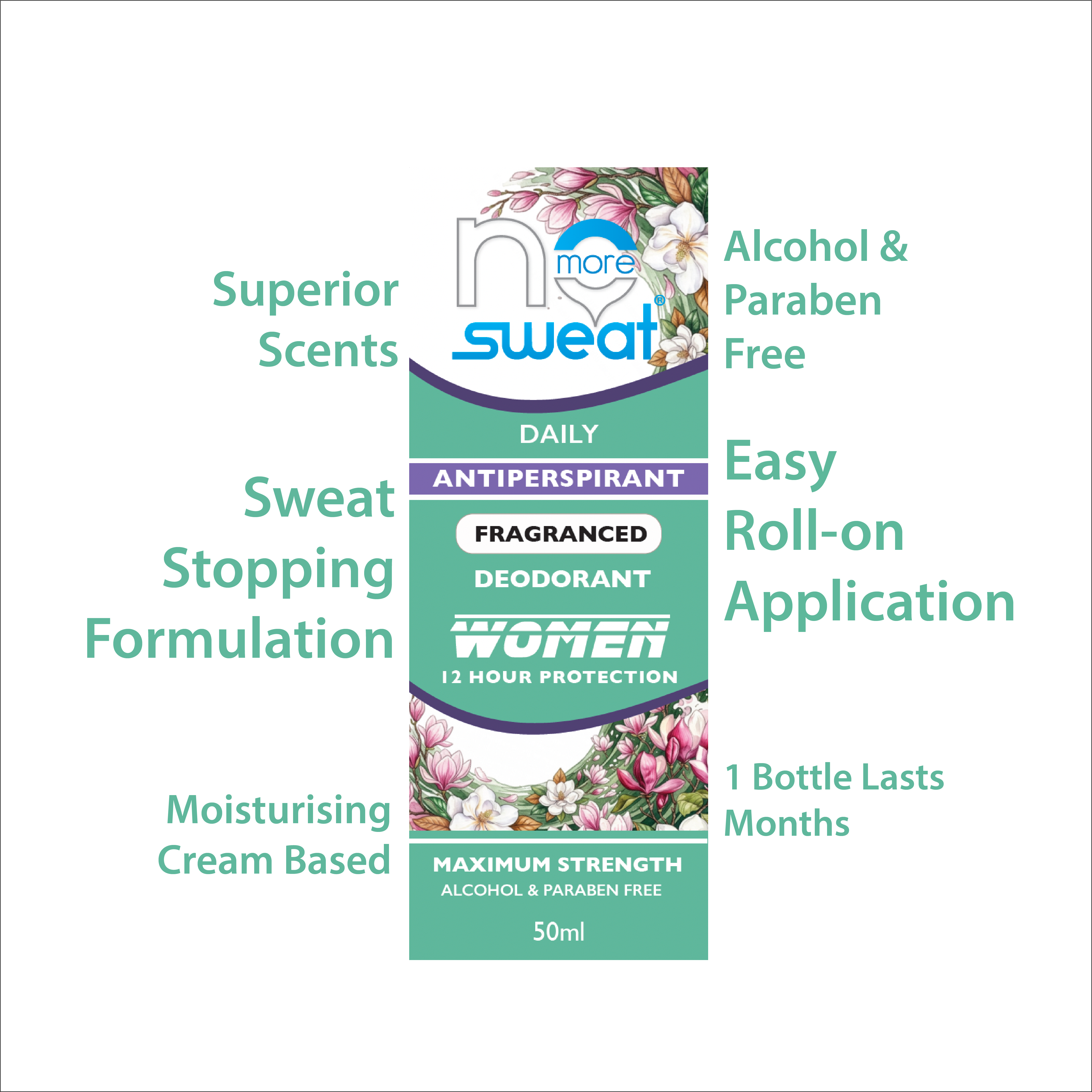 No More Sweat Women's Maximum Strength 12H Antiperspirant Deodorant – Fragranced