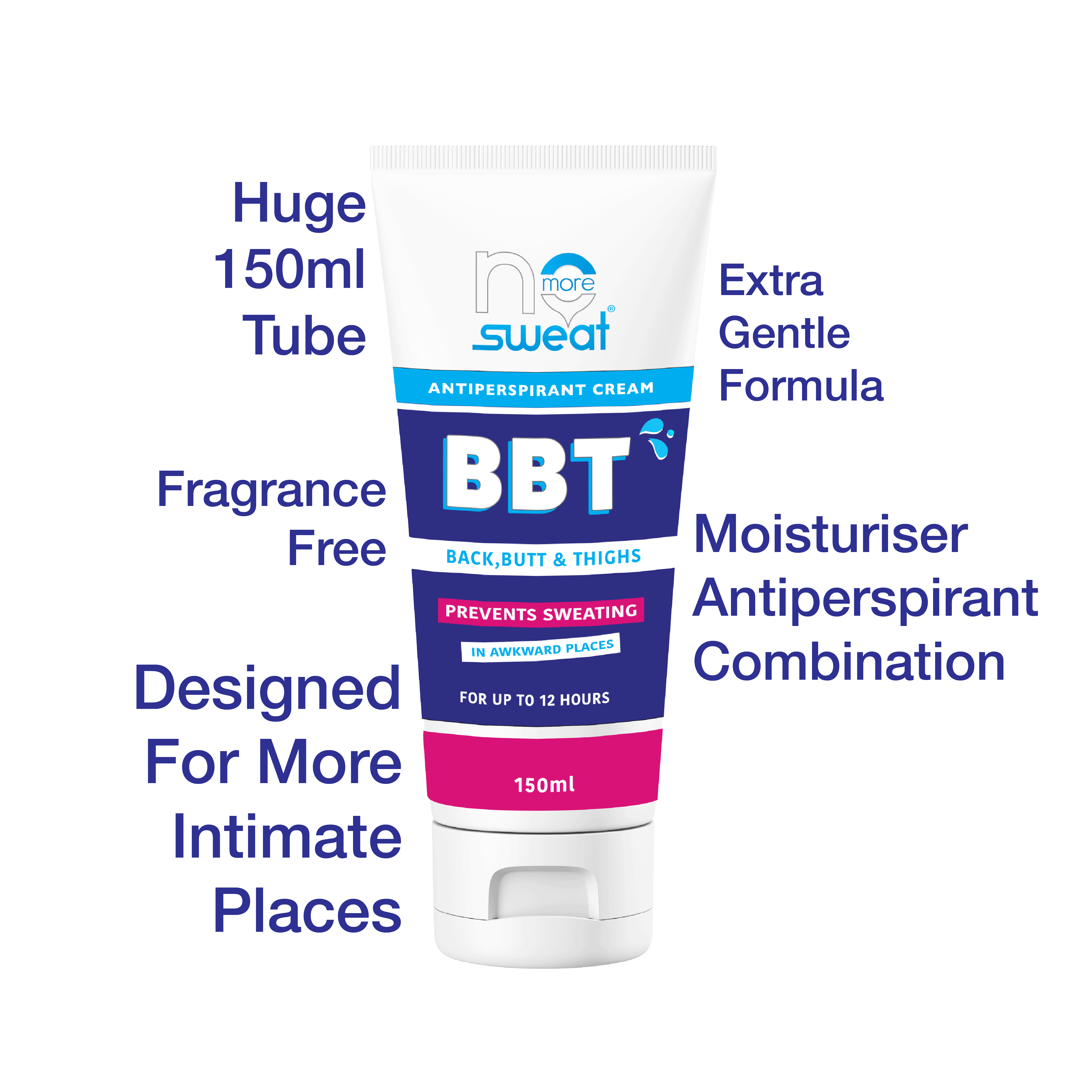 No More Sweat BBT | Antiperspirant Cream for Boobs, Back, Butt & Thighs | 12hr protection