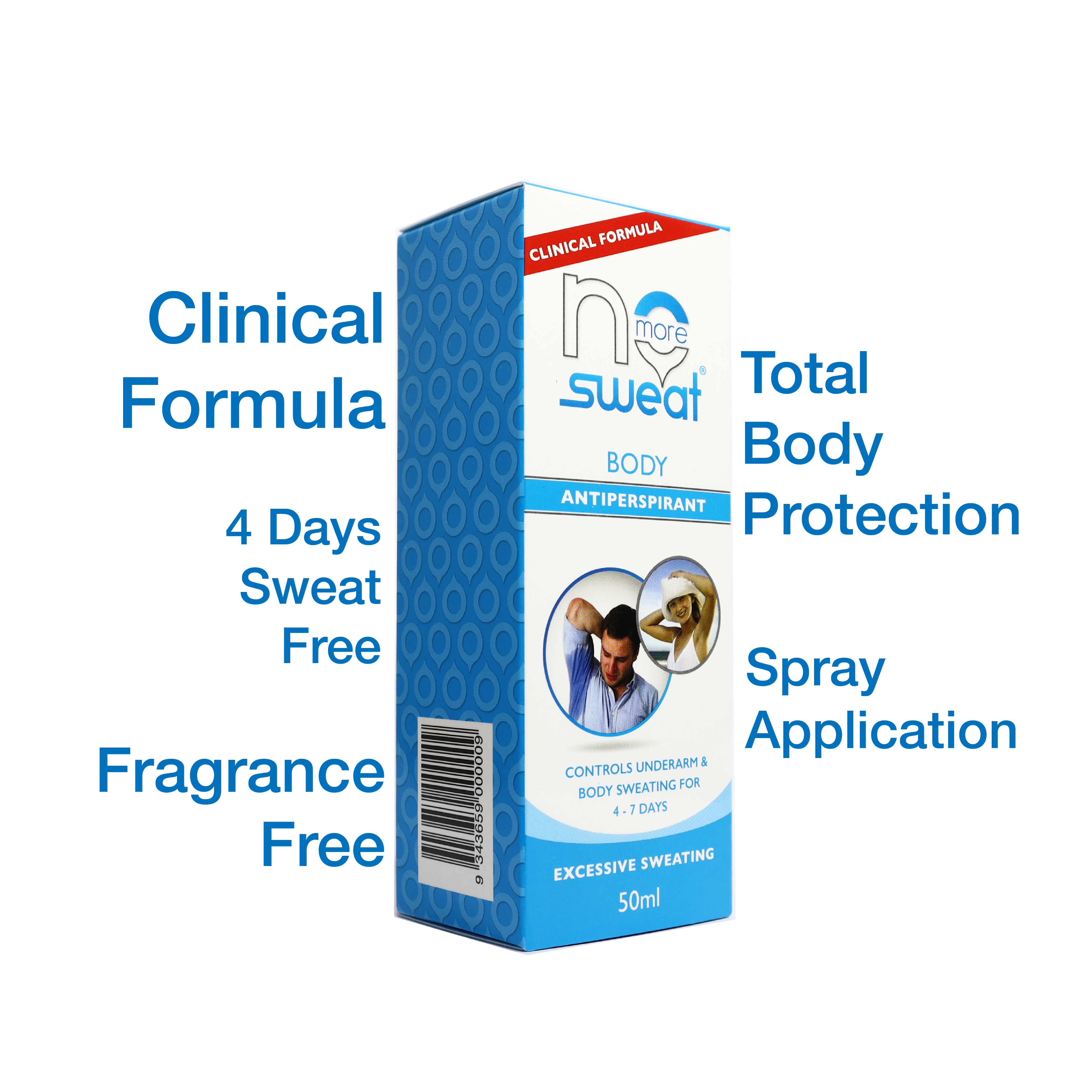 No More Sweat Total Body Antiperspirant Spray — 96hr Whole Body Protection | 50mL