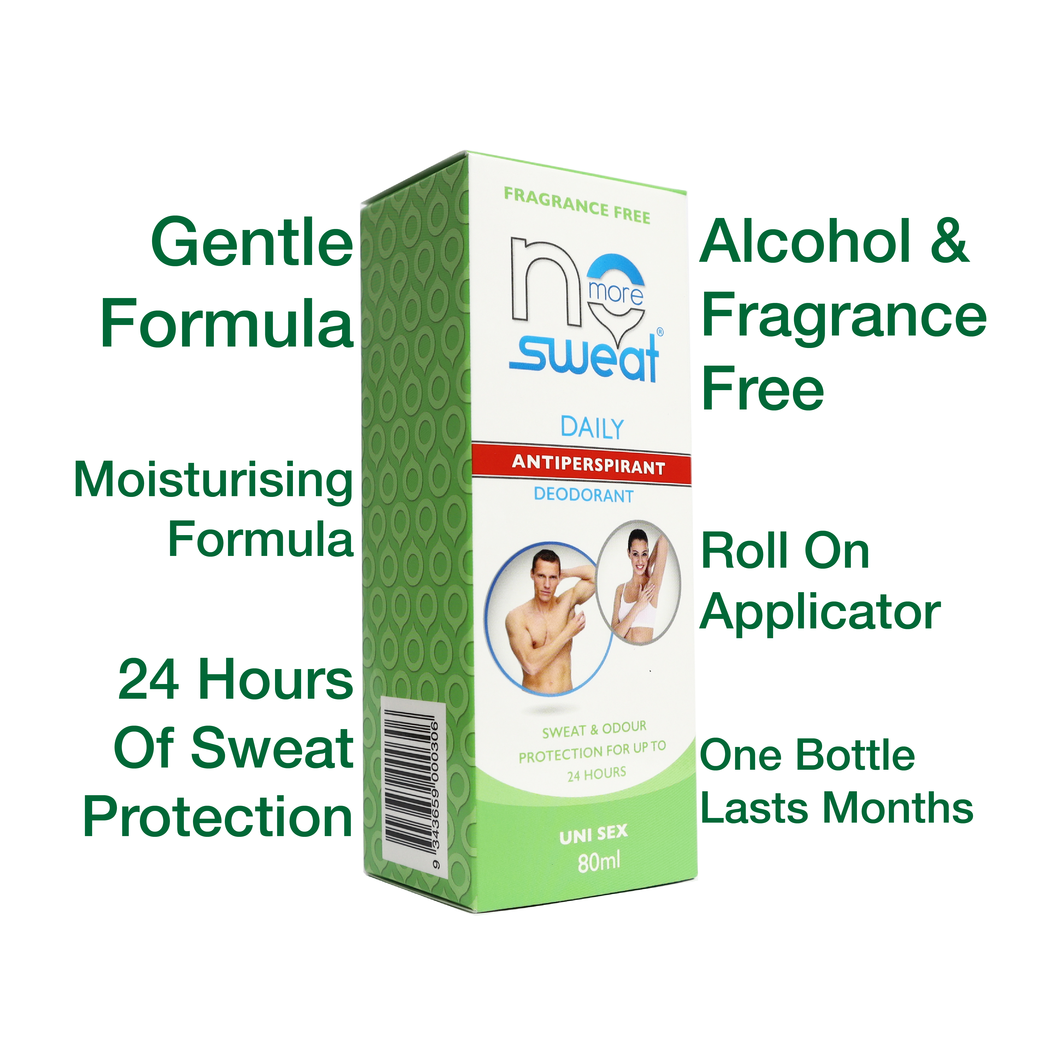 No More Sweat Daily Antiperspirant Cream – 24hr Protection, Fragrance-Free, Alcohol-Free, 80 mL