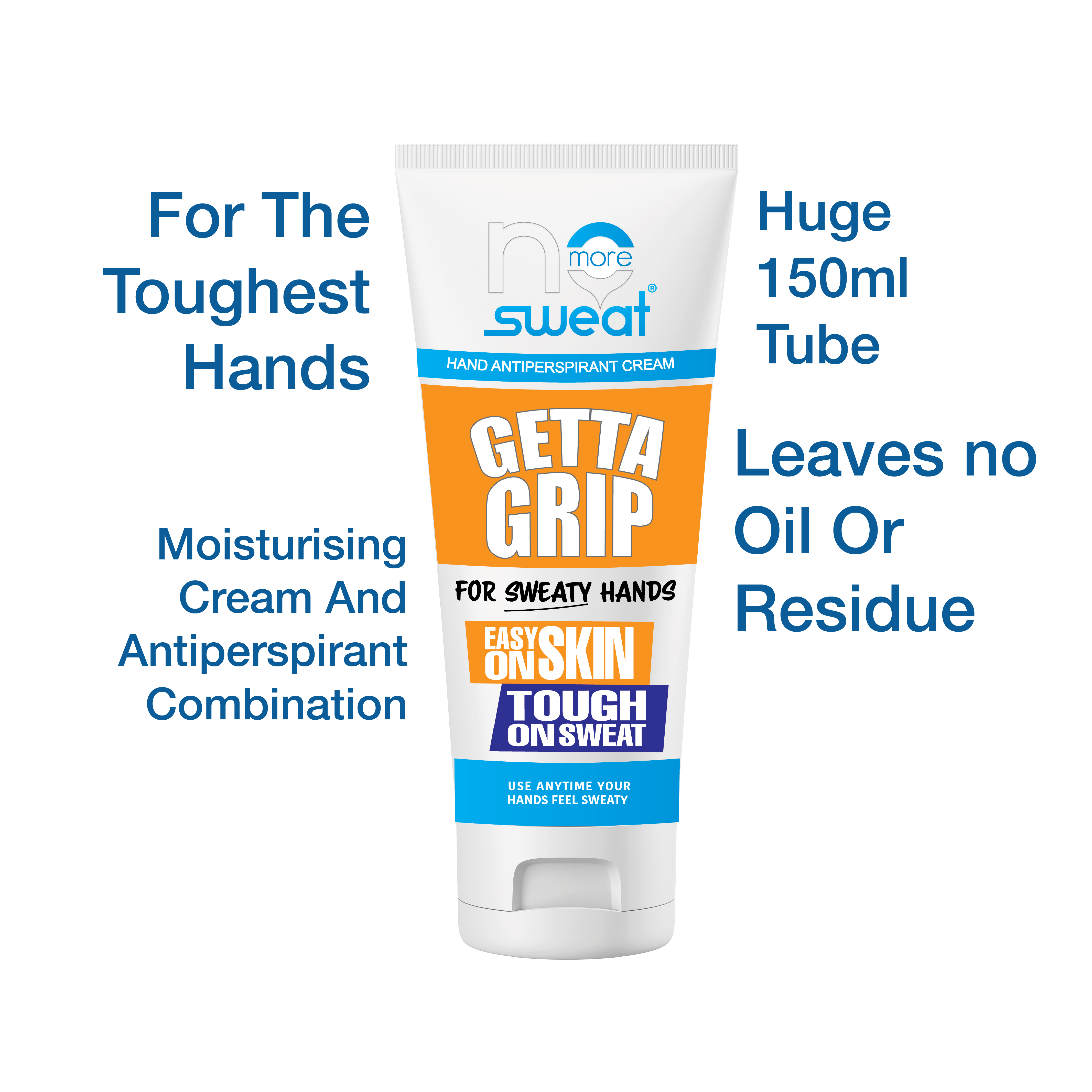 No More Sweat Getta Grip | Hand & Foot Antiperspirant Cream Moisturiser, Fragrance Free 150mL