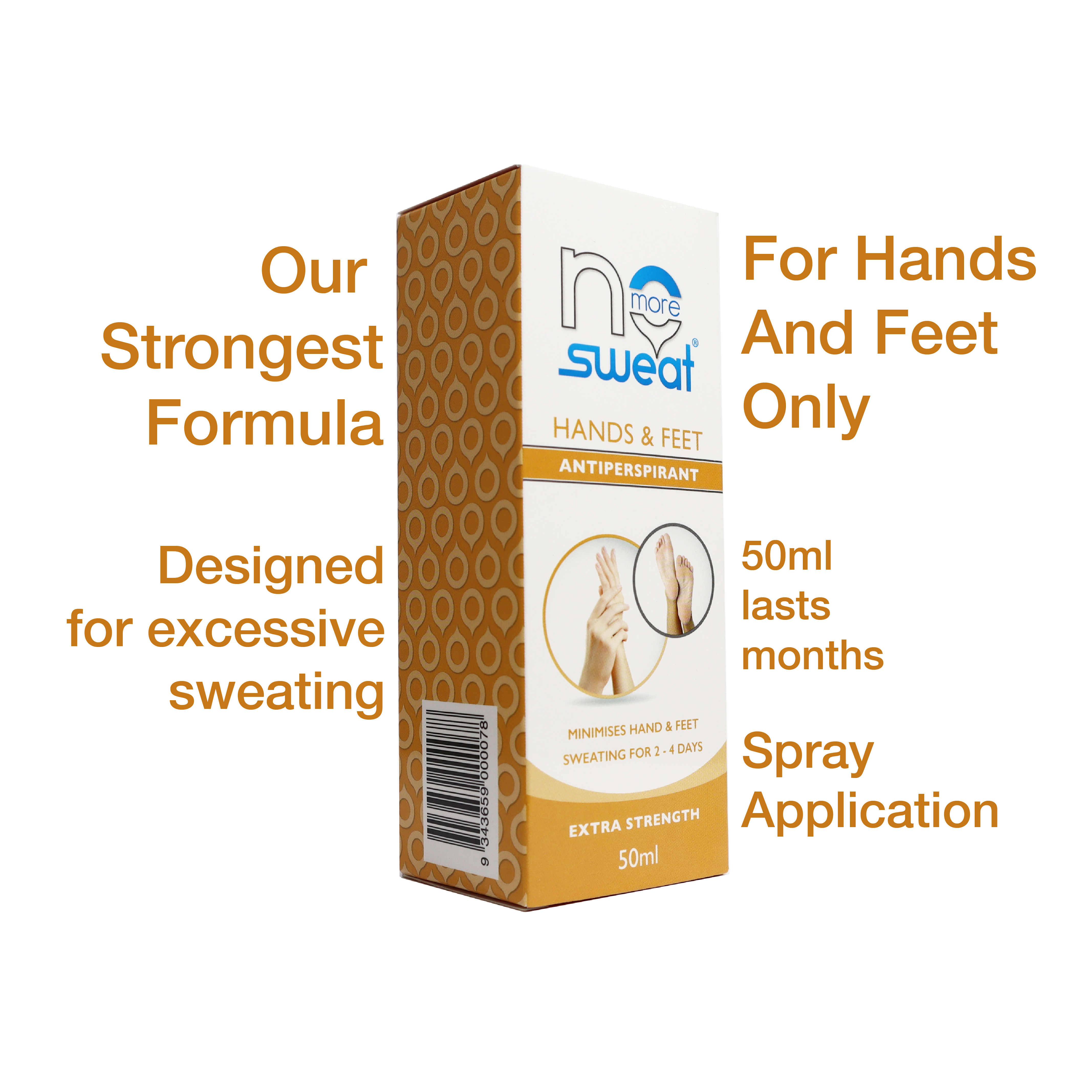 No More Sweat Hands & Feet | Clinical Strength Antiperspirant Spray for Hands & Feet | 48hr protection